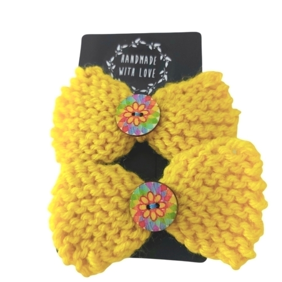 Custom Knit Mustard Yellow Bow Ponytail Holders - Picture 2 of 3